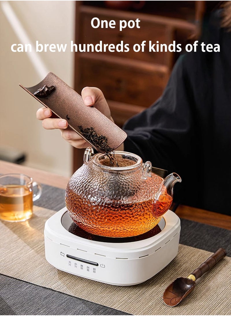 LOOPITYS - 900 ml glass teapot, glass teapot with strainer insert, anti-scald handle and teapot with glass lid, hammered jet pot, teapots for loose tea, for stove, electric hob - Image 1