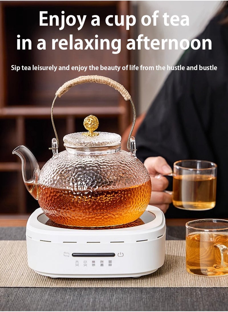 LOOPITYS - 900 ml glass teapot, glass teapot with strainer insert, anti-scald handle and teapot with glass lid, hammered jet pot, teapots for loose tea, for stove, electric hob - Image 1