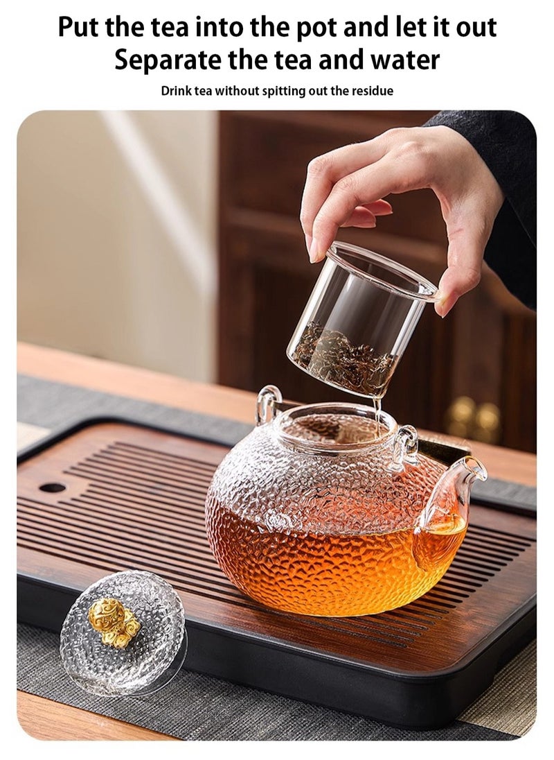 LOOPITYS - 900 ml glass teapot, glass teapot with strainer insert, anti-scald handle and teapot with glass lid, hammered jet pot, teapots for loose tea, for stove, electric hob - Image 1
