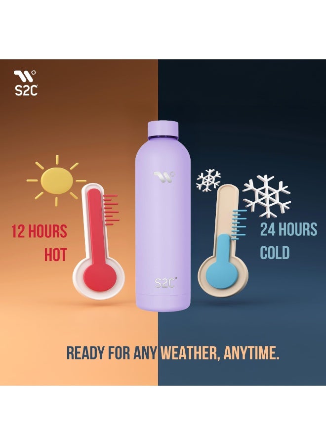 S2C Water Bottle Stainless Steel 750Ml - Double Wall Insulated Water Bottles For Hot Water Gym Bottle Stainless Steel Water Bottle For Kids School Flask Bottle Hot Water Bottle (Purple, 750Ml) - Image 4