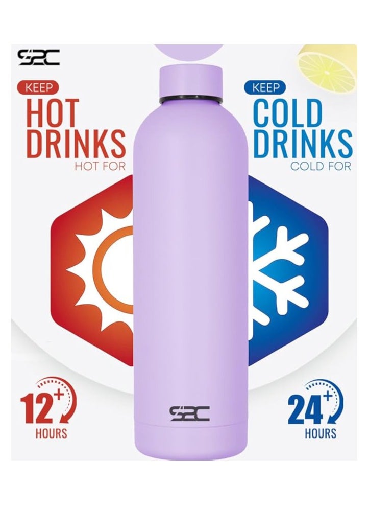 S2C - Water Bottle Stainless Steel 750Ml - Double Wall Insulated Water Bottles For Hot Water Gym Bottle Stainless Steel Water Bottle For Kids School Flask Bottle Hot Water Bottle (Purple, 750Ml) - Image 1