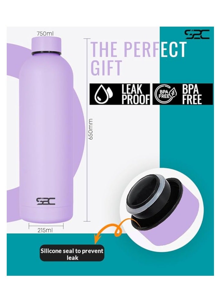 S2C - Water Bottle Stainless Steel 750Ml - Double Wall Insulated Water Bottles For Hot Water Gym Bottle Stainless Steel Water Bottle For Kids School Flask Bottle Hot Water Bottle (Purple, 750Ml) - Image 1