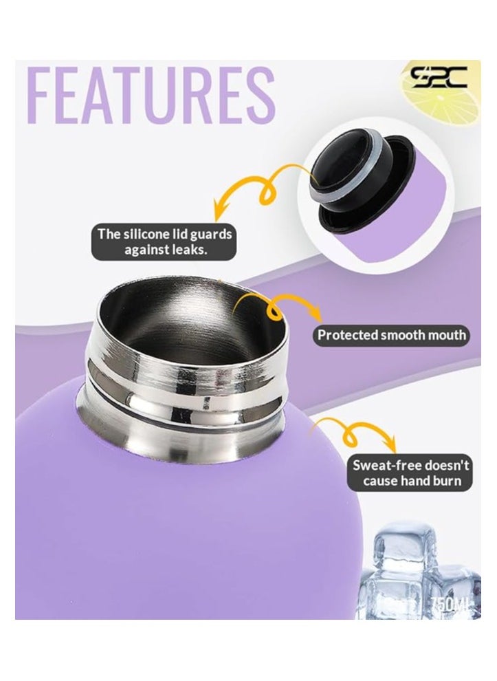 S2C - Water Bottle Stainless Steel 750Ml - Double Wall Insulated Water Bottles For Hot Water Gym Bottle Stainless Steel Water Bottle For Kids School Flask Bottle Hot Water Bottle (Purple, 750Ml) - Image 1