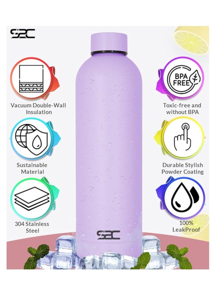 S2C - Water Bottle Stainless Steel 750Ml - Double Wall Insulated Water Bottles For Hot Water Gym Bottle Stainless Steel Water Bottle For Kids School Flask Bottle Hot Water Bottle (Purple, 750Ml) - Image 1