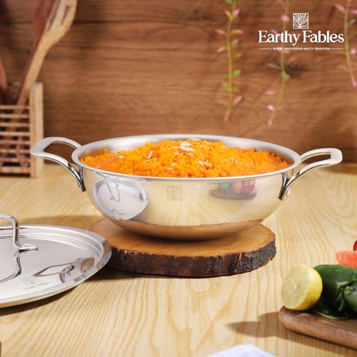 Earthy Fables Triply Stainless Steel Kadai/Kadhai with Steel Lid, 26cm/10.2 inch, 3.5 LTR, 1.9kg, Food Safe, No Chemical Coating, Easy to Clean, Uses Less Oil & Gas, Stove & Induction Bottom - Image 5