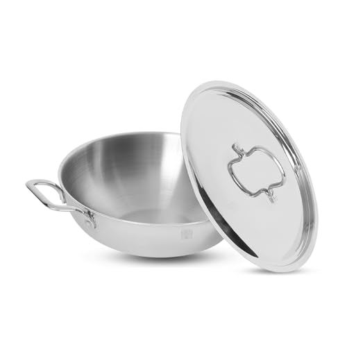 Earthy Fables Triply Stainless Steel Kadai/Kadhai with Steel Lid, 26cm/10.2 inch, 3.5 LTR, 1.9kg, Food Safe, No Chemical Coating, Easy to Clean, Uses Less Oil & Gas, Stove & Induction Bottom - Image 1