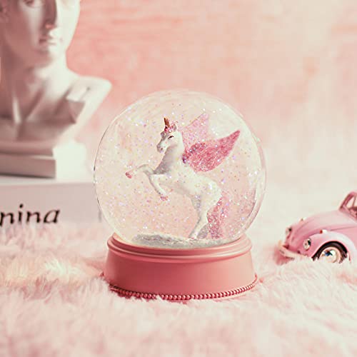 COVEGE Unicorn Snow Globes for Girls, 100MM Pink Glitter Glass Snowglobe, Christmas Birthday Gifts for Friends, Wife(Pink) - Image 5