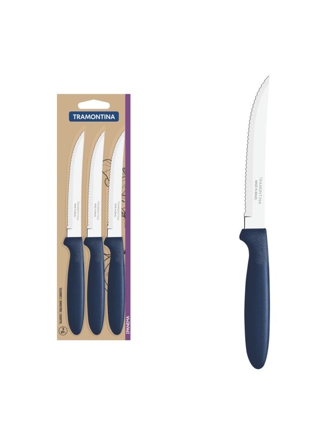 TRAMONTINA TRAMONTINA Ipanema BBQ Knife Set – 3 Pieces – 8.4-Inch Stainless Steel Blades – Blue Handles – Perfect for Grilling & Carving 