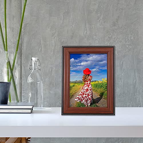 Lawrence Frames Walnut Finish 5x7 Picture Frame - Gold Bead Design - Image 2