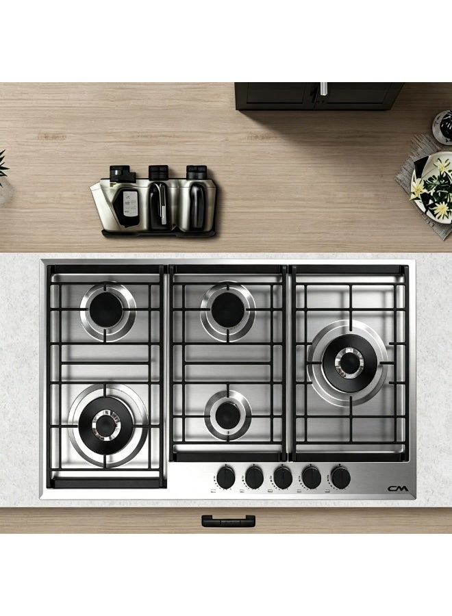 CM LEODO 9055 IX 90cm Silver Gas Hob – 5 Burner Cooktop with Italian SABAF Burners, Cast Iron Pan Supports & Auto Ignition Safety - Image 5