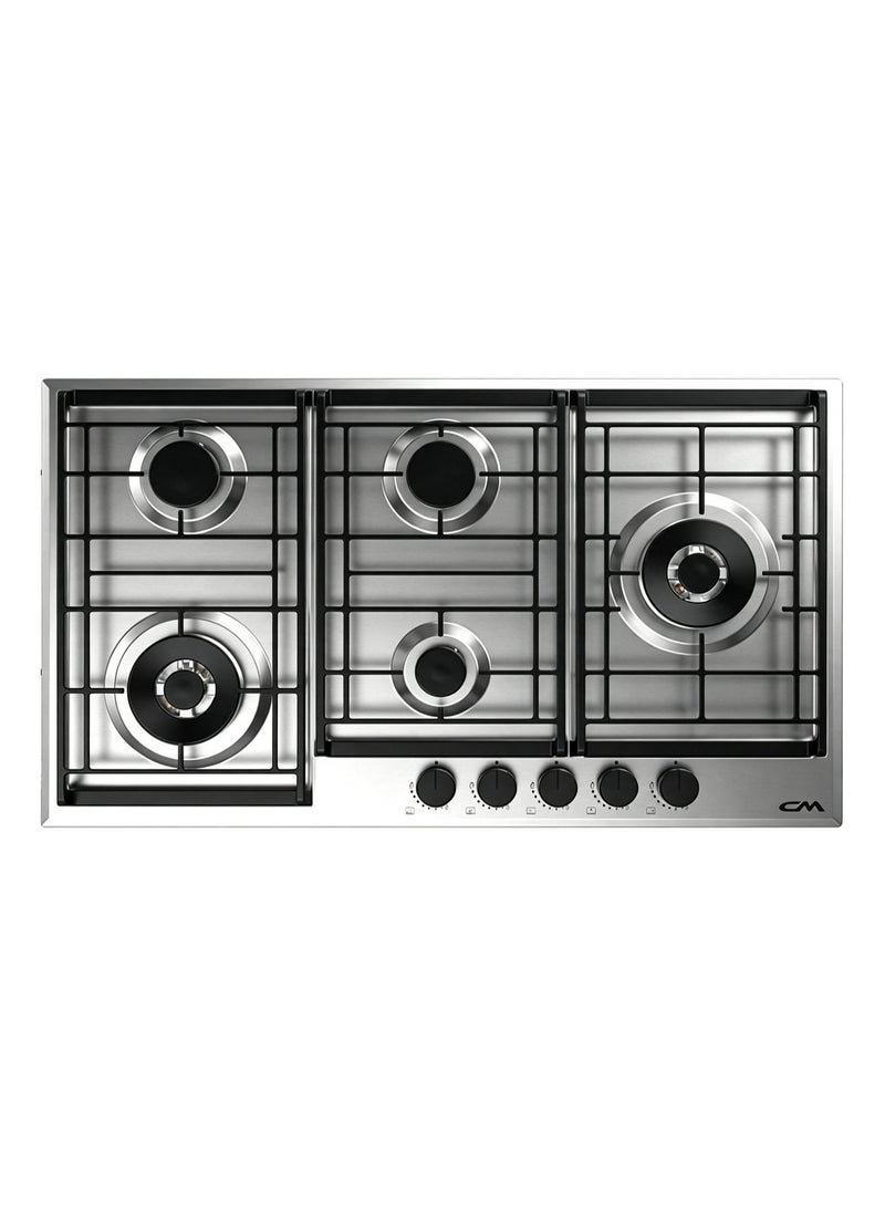 CM LEODO 9055 IX 90cm Silver Gas Hob – 5 Burner Cooktop with Italian SABAF Burners, Cast Iron Pan Supports & Auto Ignition Safety - Image 1