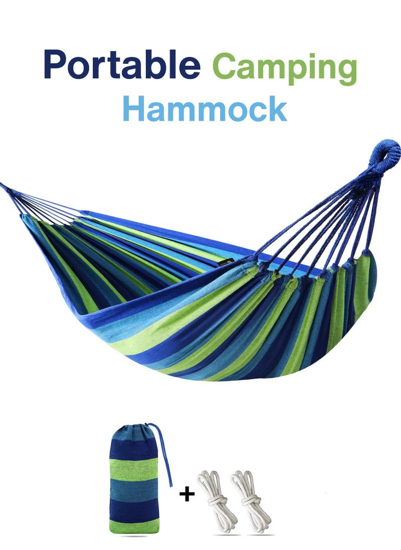 Toshionics Portable Camping Hammock Cotton Striped Foldable Upgraded Thickened Ultralight Durable Canvas Fabric Single Hammocks with Backpack for Travel Beach Backyard Garden Hanging Bed for Outdoor  - Image 1