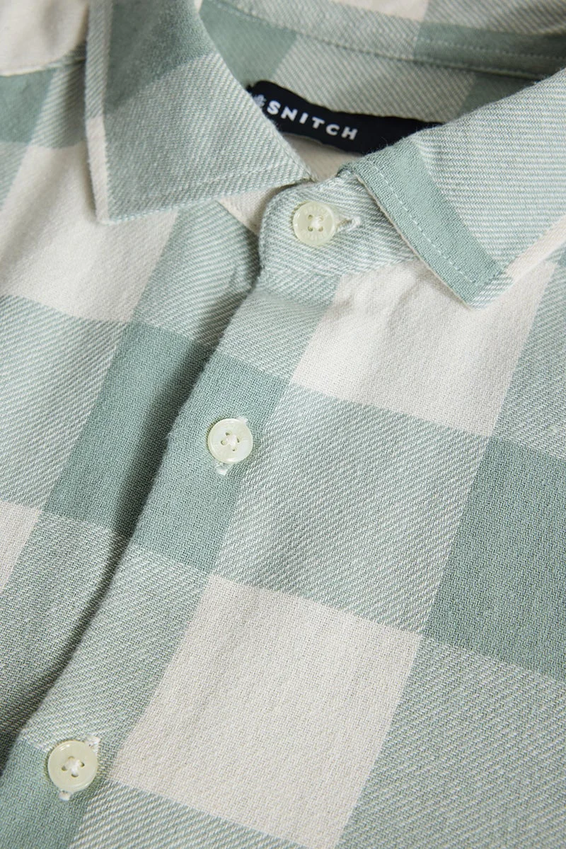 سنيتش Sage Checkered Long Sleeve Slim Fit Casual Shirt