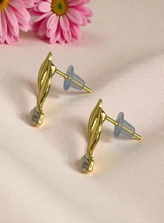 ACCESSHER Women's & Girls Gold-Tone Swirl Crystal Stud Earrings Elegant Western Stud Jewellery with Sparkling Stone, Stylish Earrings for Birthday & Anniversary Gift - Image 5