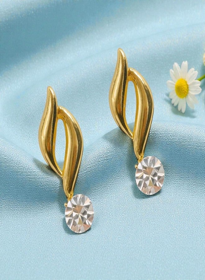 ACCESSHER Women's & Girls Gold-Tone Swirl Crystal Stud Earrings Elegant Western Stud Jewellery with Sparkling Stone, Stylish Earrings for Birthday & Anniversary Gift - Image 3