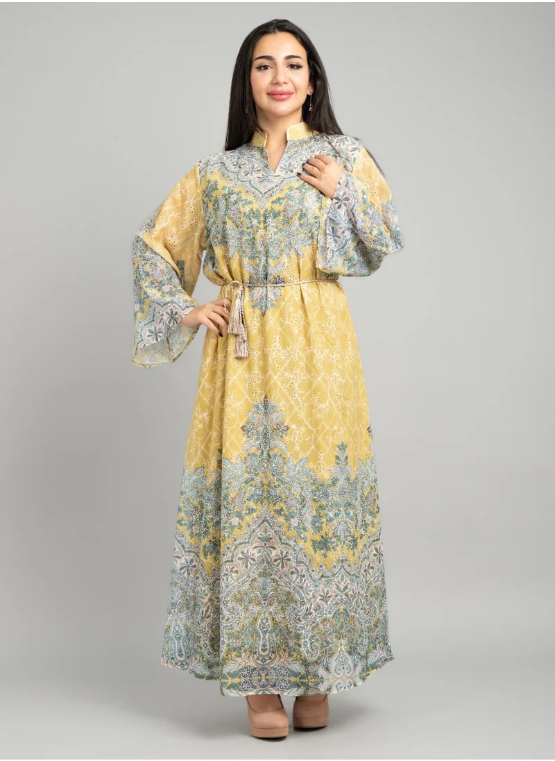 IKKXA Solid Arabesque Elegance Jalabiya CJ1075 Yellow