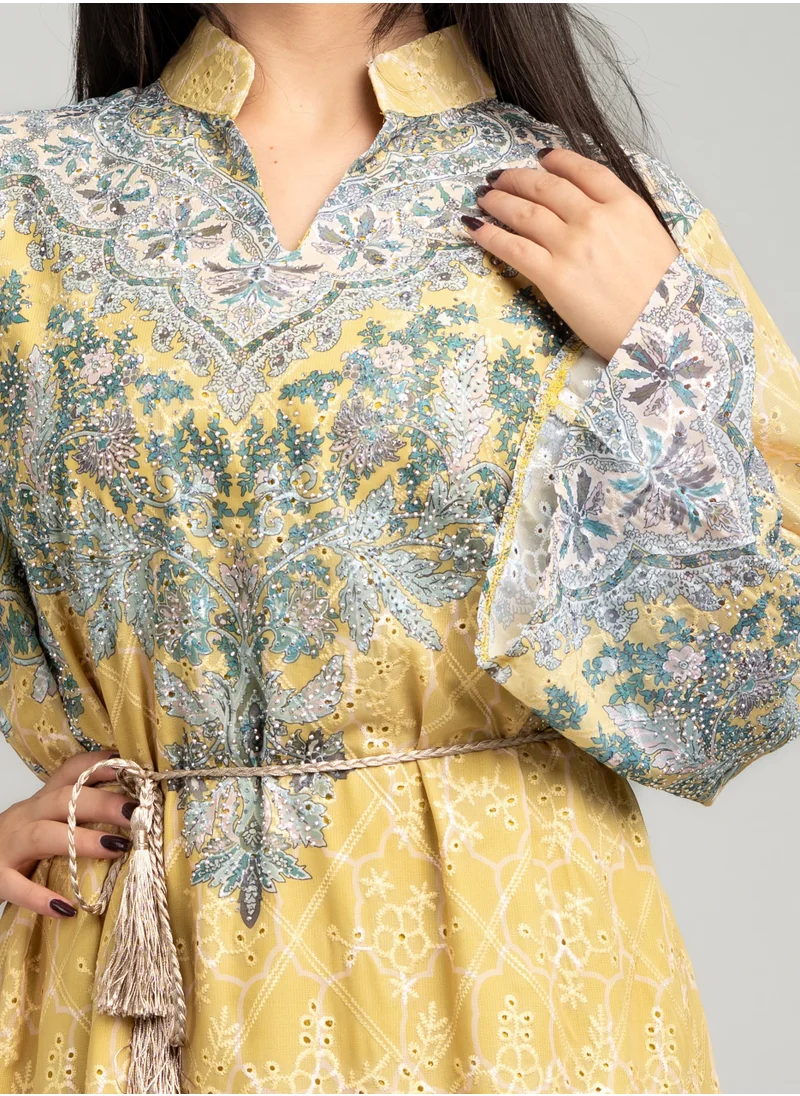 IKKXA Solid Arabesque Elegance Jalabiya CJ1075 Yellow