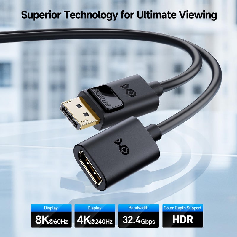Cable Matters DisplayPort to DisplayPort Extension Cable - 6ft, Supports 8K 60Hz, 4K 240Hz DP Extension Cable 1.4, DP Male to Female - Image 2