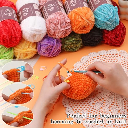 LUNARM Chenille Yarn for Crocheting Knitting, 3 Skein 263 Yard Thick Soft Chunky Fluffy Weaving Plush Yarn for Blankets Clothes Pattern Creations with Big Eye Needles (Peach Pink) - Image 5