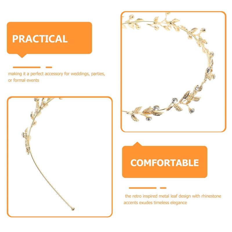 Rhinestone Leaf Wedding Tiara Headband For Women Bridal Crown Hair Accessories - Image 4