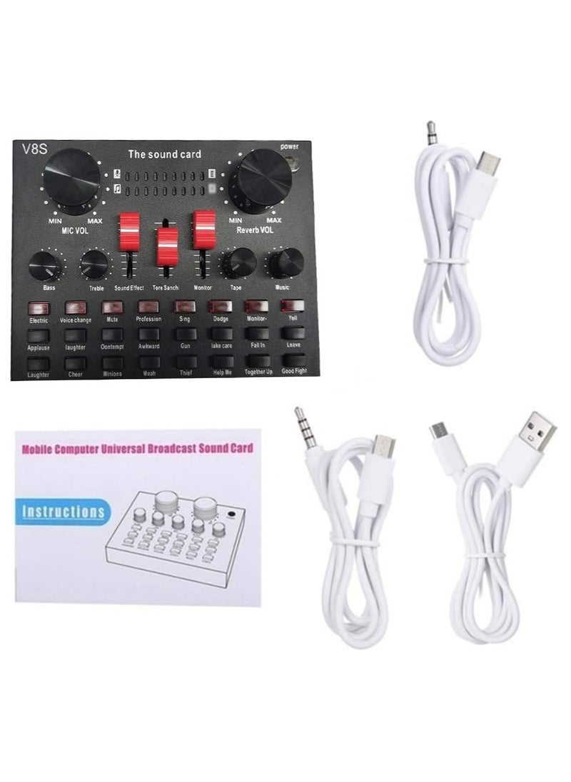 ELTRAZONE V8S Live Sound Card Bluetooth Sound Mixer Board 3.5mm Audio Interface Live Sound Card with 16 Sound Effects 6 Connecting Methods Dual DSP Noise Reduction Chip For Live Streaming Recording Game PC - Image 3