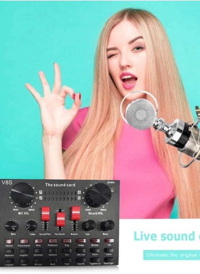 ELTRAZONE V8S Live Sound Card Bluetooth Sound Mixer Board 3.5mm Audio Interface Live Sound Card with 16 Sound Effects 6 Connecting Methods Dual DSP Noise Reduction Chip For Live Streaming Recording Game PC - Image 4