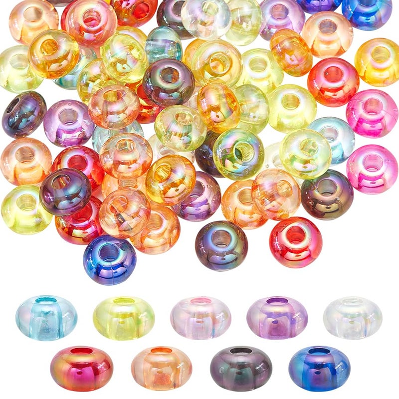 SUNNYCLUE 1 Box 100Pcs 14mm Lentil Beads Acrylic Abacus Beads Bulk Plastic Transparent Colourful Oblate Large Hole Beads for Bracelet Jewelry Making Crafts Pens Stakes Decoration Keychain Hairpin - Image 3