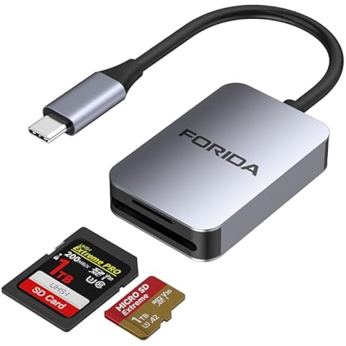 FORIDA USB C SD CARD READER, USB 3.0 HIGH SPEED DUAL CARD ADAPTER FOR IPHONE 15 16/IPAD/MACBOOK/MAC, MEMORY CARD READER SUPPORTS SD AND TF CARD 2 CARDS WORK SIMULTANEOUSLY, PORTABLE SD CARD ADAPTER - Image 1