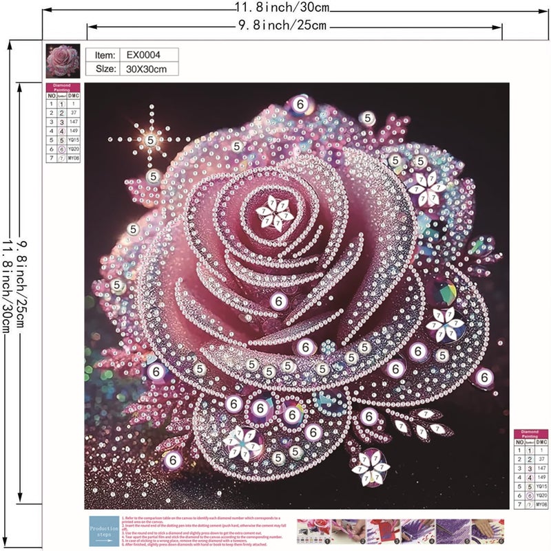 DYAIANGMU Rose Special Shape Diamond Painting Kits for Beginner,Crystal Rhinestones Diamond Dots Diamond Art Accessories DIY Diamond Art Kits for Adults for Beginner for Home Wall Decor 11.8 X 11.8inch - Image 2