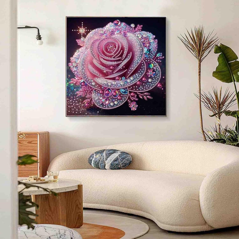 DYAIANGMU Rose Special Shape Diamond Painting Kits for Beginner,Crystal Rhinestones Diamond Dots Diamond Art Accessories DIY Diamond Art Kits for Adults for Beginner for Home Wall Decor 11.8 X 11.8inch - Image 3