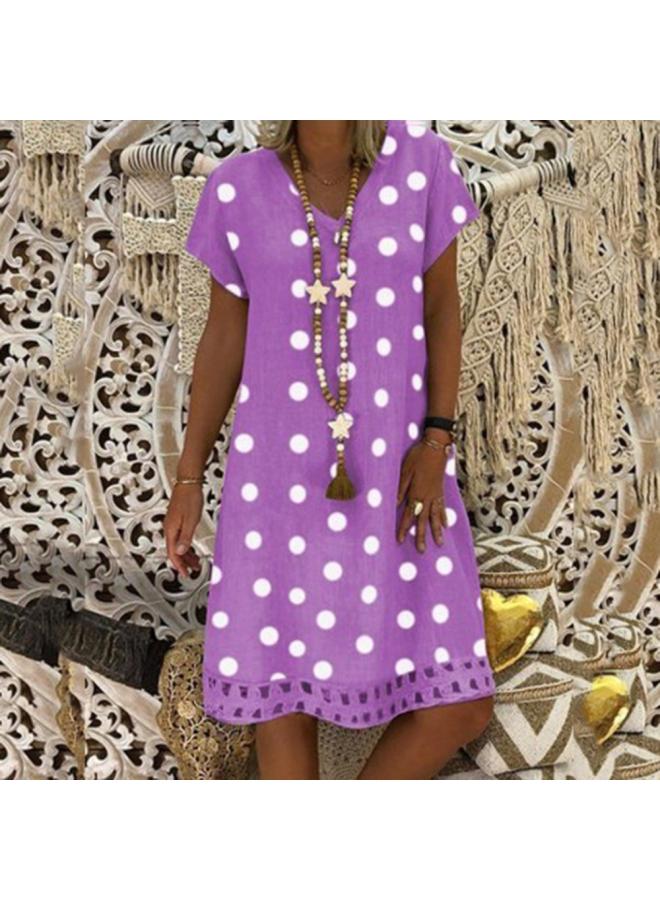 Spring And Summer New European And American Women's Dress Fashion Pollae Short Sleeve V-neck Printed Skirt
