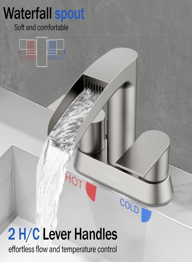 Hurran Bathroom Sink Faucet for 3 Hole, Hurran 4 Inch Bathroom Faucets with Pop-up Drain, Stainless Steel 2-Handle Waterfall Faucet for Sink, Brushed Nickel - Image 5
