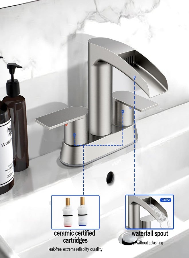 Hurran Bathroom Sink Faucet for 3 Hole, Hurran 4 Inch Bathroom Faucets with Pop-up Drain, Stainless Steel 2-Handle Waterfall Faucet for Sink, Brushed Nickel - Image 3