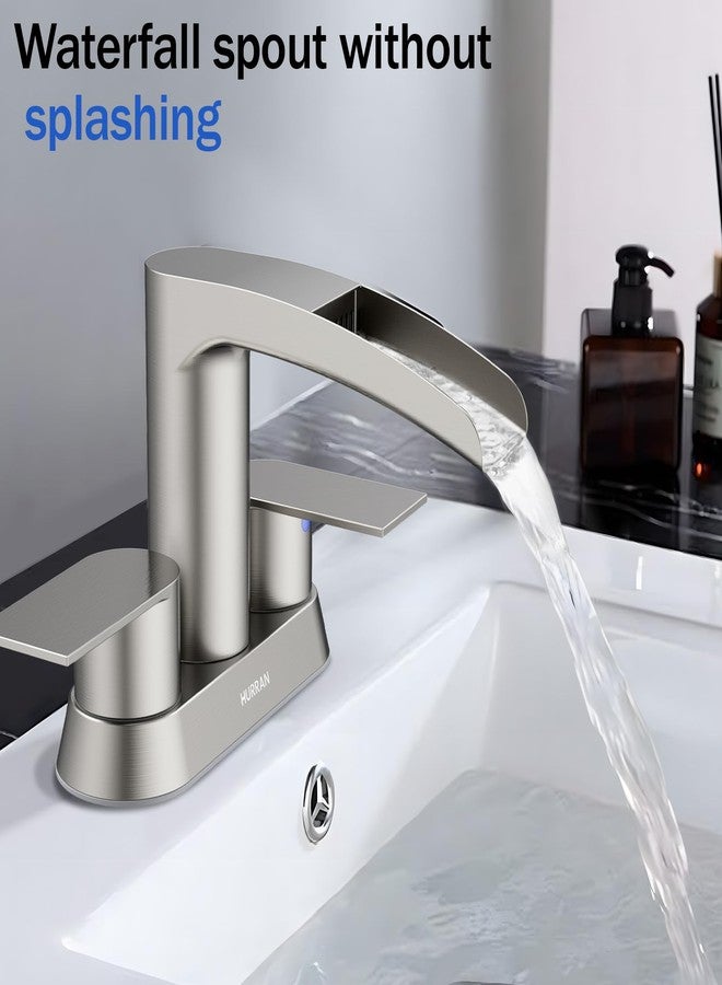 Hurran Bathroom Sink Faucet for 3 Hole, Hurran 4 Inch Bathroom Faucets with Pop-up Drain, Stainless Steel 2-Handle Waterfall Faucet for Sink, Brushed Nickel - Image 4