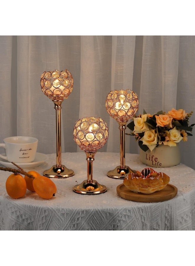 Crystal Candle Holders Set of 3, Gold Vintage Hollow Ball Candelabra, Crystal Metal Tealight Stands for Table Centerpiece, Wedding Dining Room Decor - Image 4