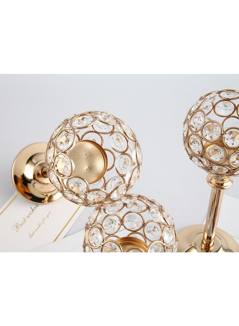 Crystal Candle Holders Set of 3, Gold Vintage Hollow Ball Candelabra, Crystal Metal Tealight Stands for Table Centerpiece, Wedding Dining Room Decor - Image 5