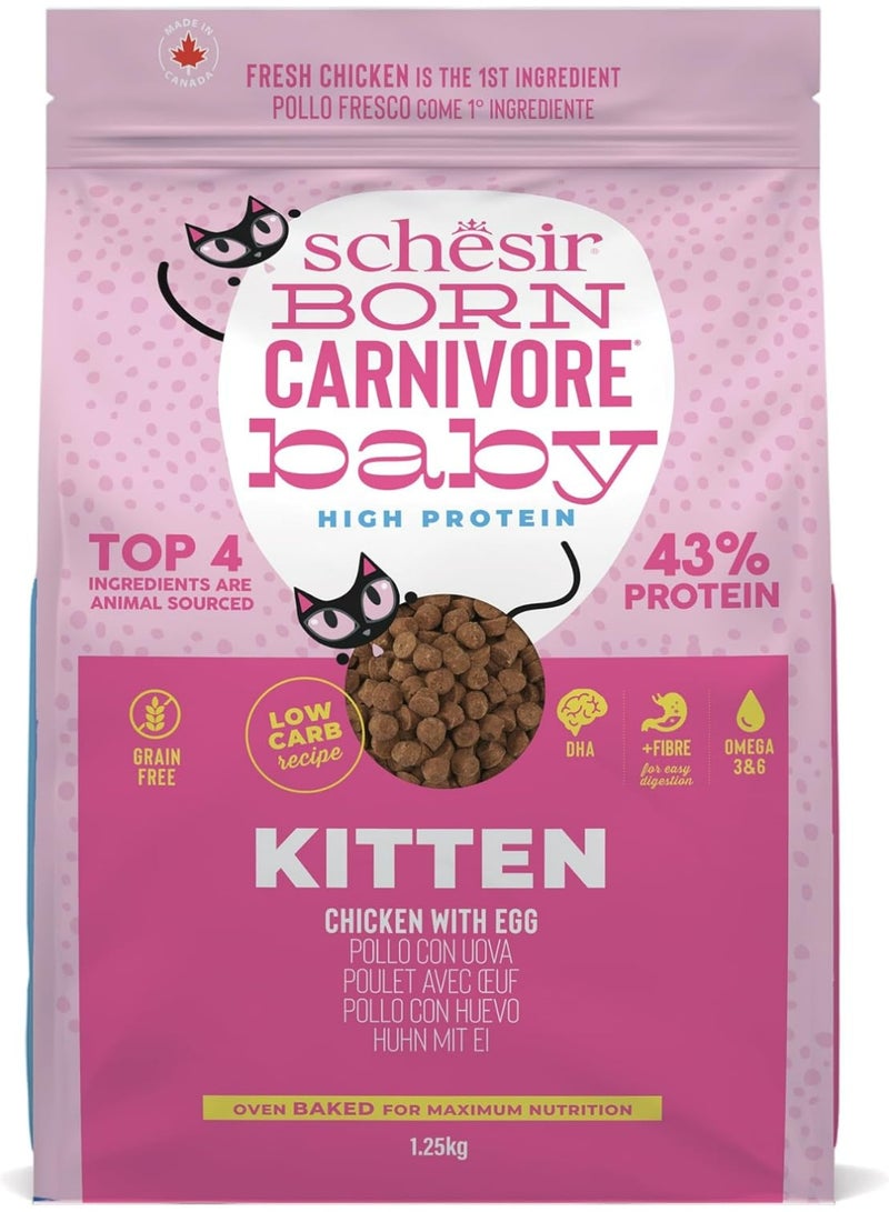 Schesir Born Carnivore Grain Free Oven Baked Dry Cat Chicken & Egg - Kitten - Image 1