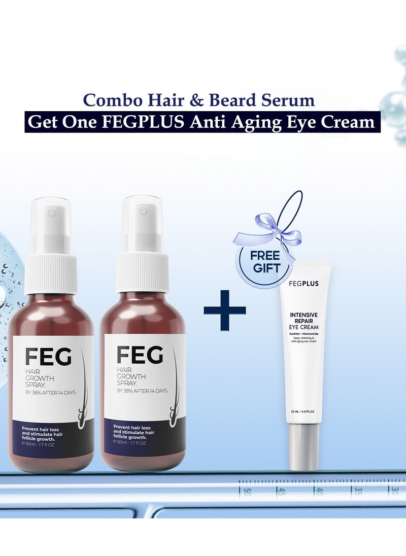 FEG Plus Eyecream with 2Pcs FEGPLUS Hair & Beard Growth Serum (50ml) Control Hair Loss & Regrow Hair, Natural Ingredients Help Hair Stronger & Healthier  - Image 2