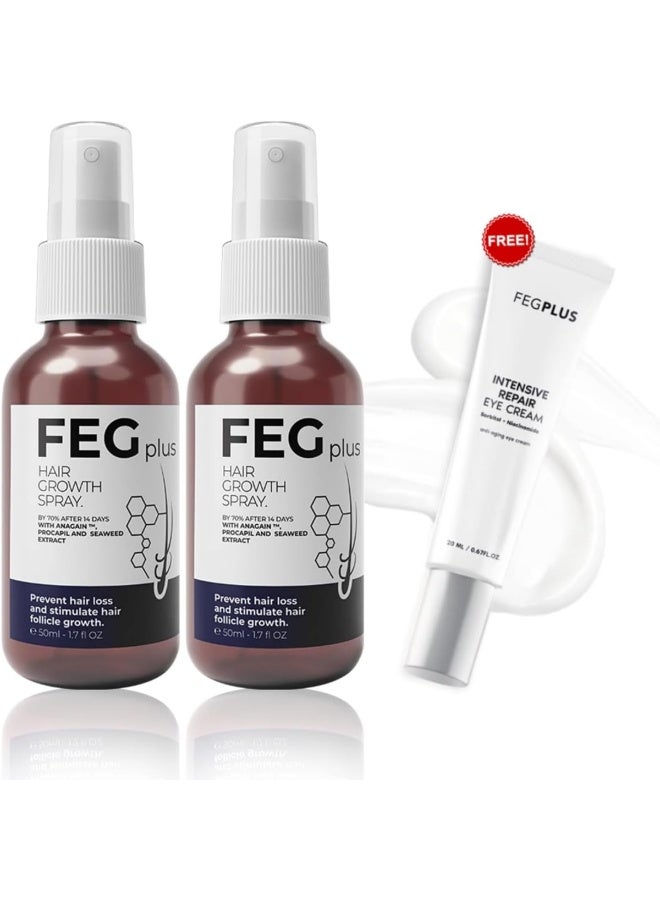 FEG Plus FEGPLUS Hair & Beard Growth Serum 50ml (2 Pcs) + Free Eye Cream – Helps Control Hair Loss, Supports Fuller & Healthier Hair, Natural Ingredients - Image 1