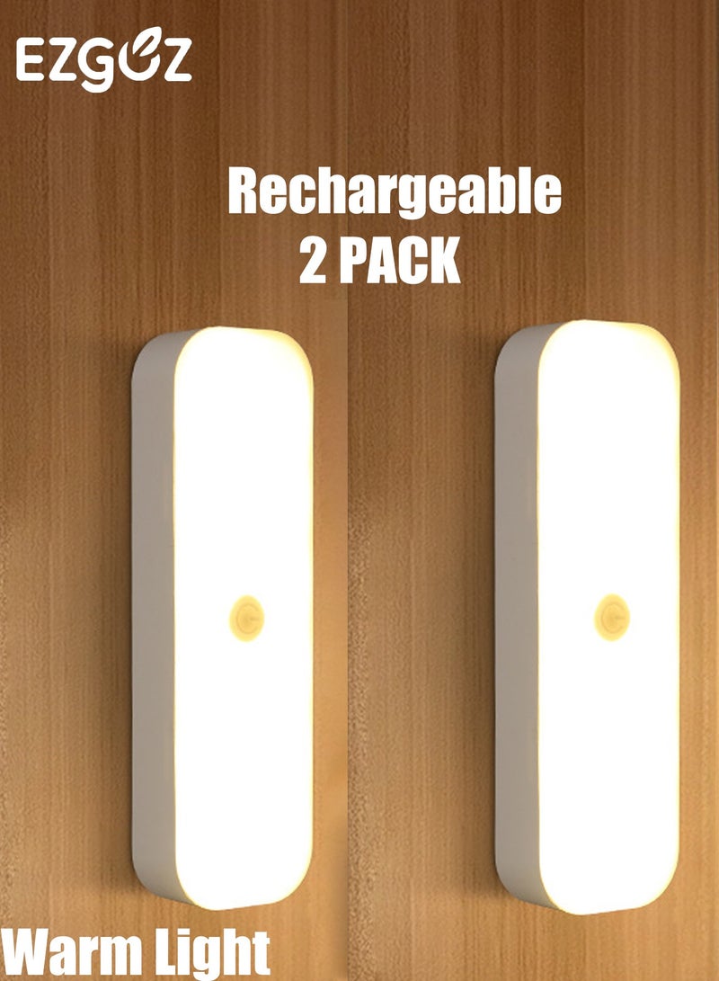EZGOZ Wireless Motion Sensor Lights Rechargable Night Light Closet Lights LED Lighting for Cabinet/Wardrobe/Drawer/Stairs/Cupboard/Counter/Pantry/Stairs/Bed,Stick On Anywhere,2 Pack,Warm Light - Image 1
