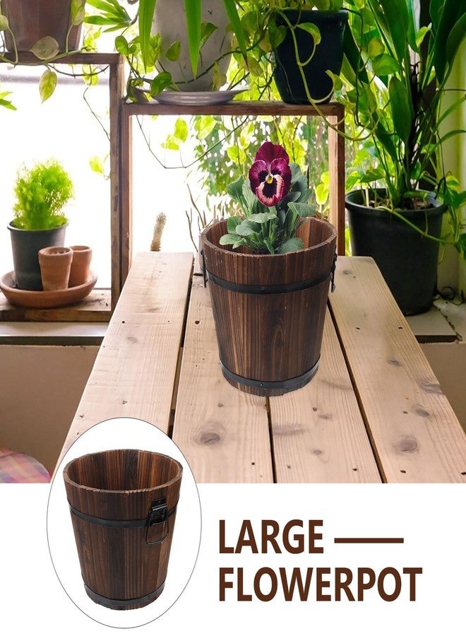 ياردوي وعاء زراعة خشبي ريفي كبير من ياردوي، على شكل برميل، مزود بفتحات تصريف، مناسب للنباتات الداخلية والخارجية، وعاء زهور من الخشب المكربن لتزيين الفناء والشرفة، 11.81 × 9.44 × 9.05 بوصة - Image 2
