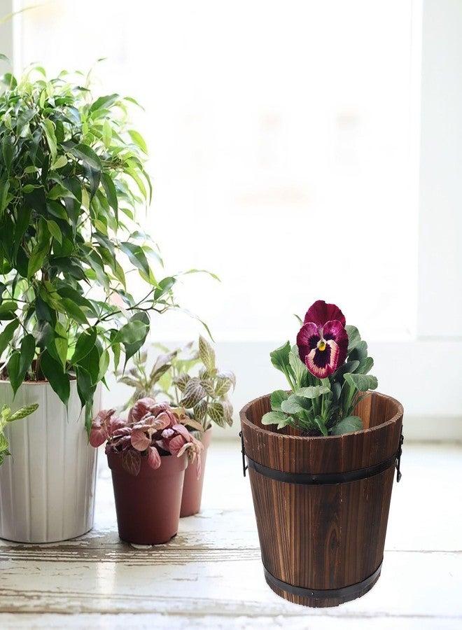 ياردوي وعاء زراعة خشبي ريفي كبير من ياردوي، على شكل برميل، مزود بفتحات تصريف، مناسب للنباتات الداخلية والخارجية، وعاء زهور من الخشب المكربن لتزيين الفناء والشرفة، 11.81 × 9.44 × 9.05 بوصة - Image 5