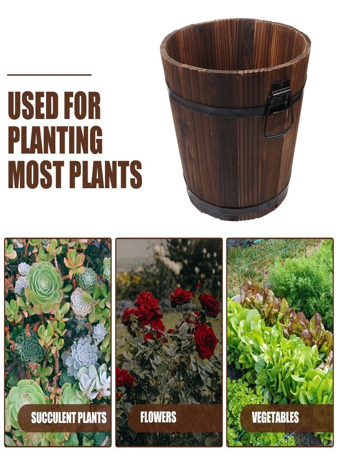 ياردوي وعاء زراعة خشبي ريفي كبير من ياردوي، على شكل برميل، مزود بفتحات تصريف، مناسب للنباتات الداخلية والخارجية، وعاء زهور من الخشب المكربن لتزيين الفناء والشرفة، 11.81 × 9.44 × 9.05 بوصة - Image 4