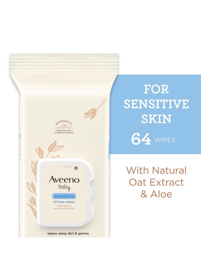 Aveeno Baby Aveeno Baby Sensitive All Over Wipes with Aloe & Natural Oat Extract for Face, Bottom, Hands & Body, pH-Balanced, Hypoallergenic, Fragrance-, Phenoxyethanol- & Alcohol-Free, 64 ct  - Image 1