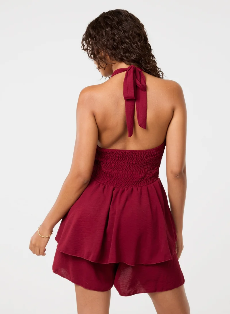 بينك فانيلا Halter Neck Dress With Shorts
