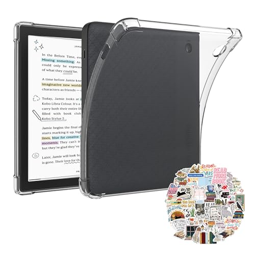 Cavir Clear Case for 7 inch Kobo Libra Colour/Kobo Libra 2 eReader/2in 1 Case with 50 Stickers,Lightweight and Scratch-Proof Silicone Back Cover - Image 1