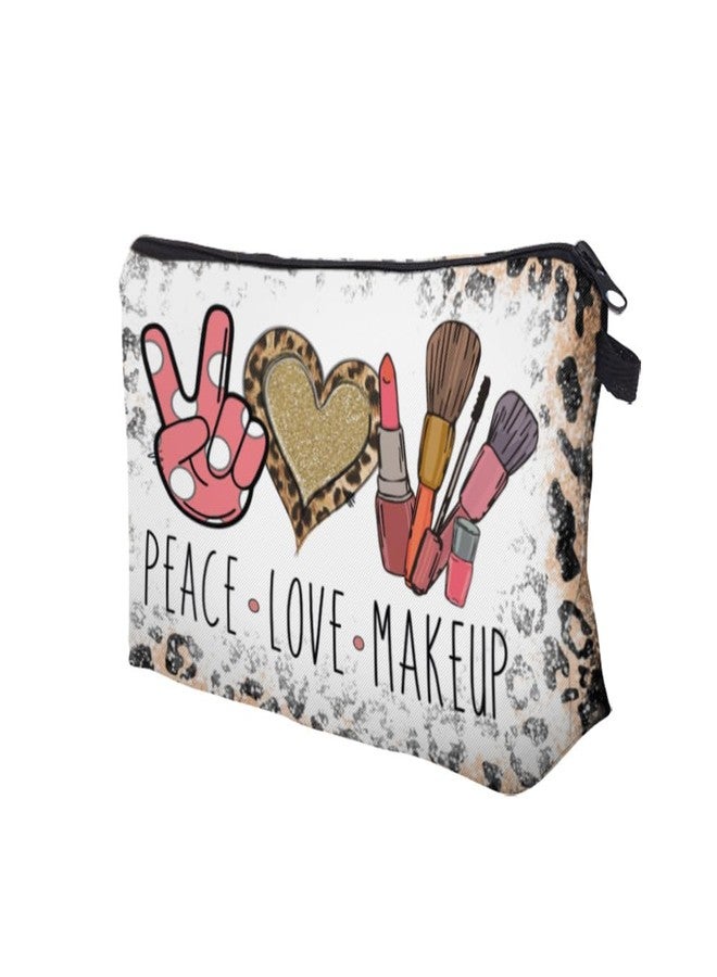 FITINI Makeup Bag Travel Small Portable Cosmetic Organizer Pouch for Women Zipper Waterproof Clutch Toiletry Storage,Leoprad Peace Love Makeup - Image 4