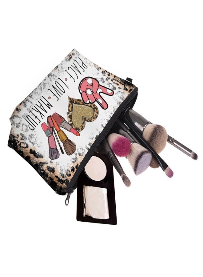 FITINI Makeup Bag Travel Small Portable Cosmetic Organizer Pouch for Women Zipper Waterproof Clutch Toiletry Storage,Leoprad Peace Love Makeup - Image 5
