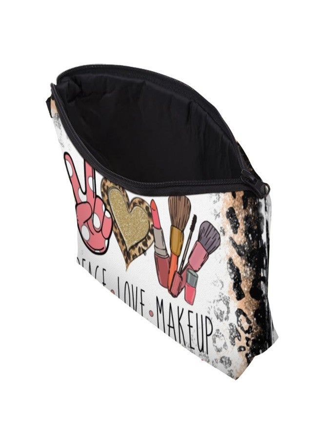 FITINI Makeup Bag Travel Small Portable Cosmetic Organizer Pouch for Women Zipper Waterproof Clutch Toiletry Storage,Leoprad Peace Love Makeup - Image 2