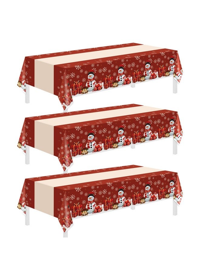 Childom Christmas Tablecloth,3 Pack Disposable Plastic Tablecloth 54" x 108" Christmas Decorations Xmas Party Supplies,Xmas Snowman Table Cloth,Plastic Table Cover for Indoor or Outside,Home,Dinner,Party - Image 1